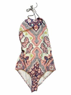 Billabong Floral Paisley Halter One-Piece Swimsuit in Navy, Coral, Cream